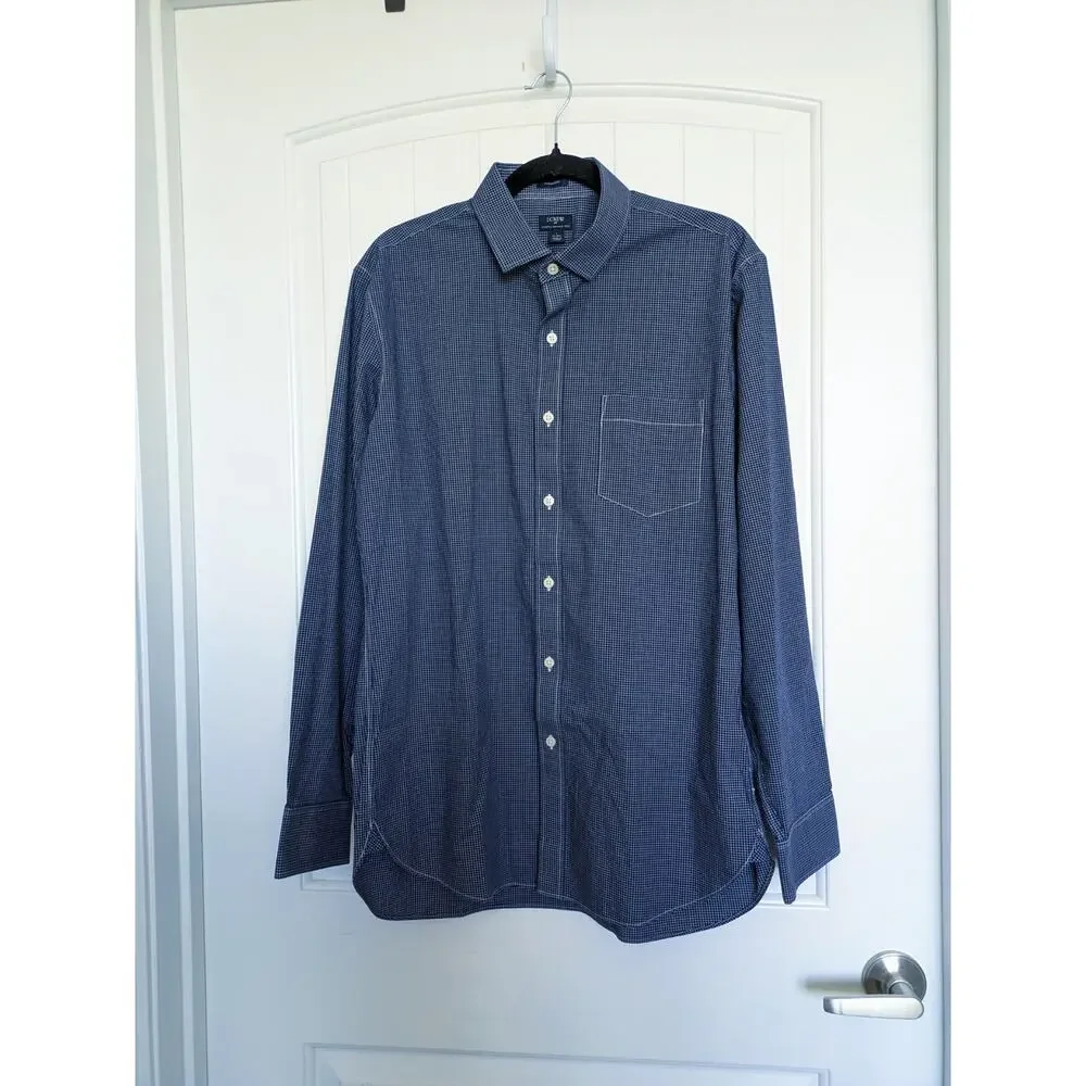 J.Crew Thompson Wrinkle Free Button Down Shirt L/16-16.5 Blue Cotton Career Work